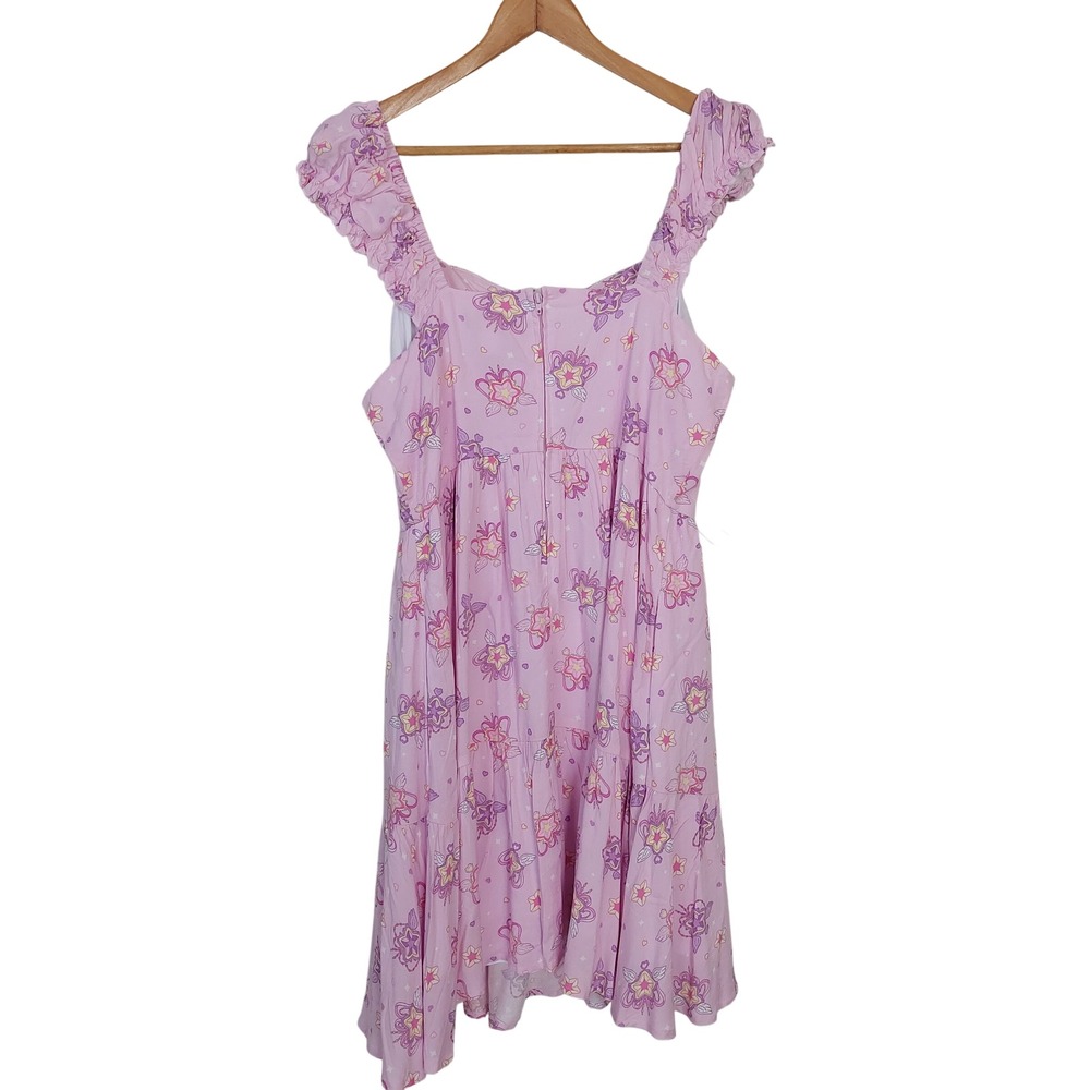 Sweet Society Hot Topic Pink Kawaii Wings Tiered Dress Heart Lace Up Size Large - Picture 4 of 9